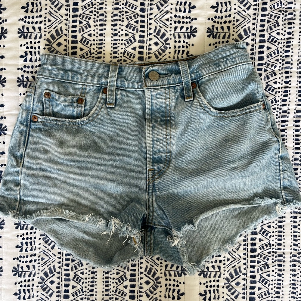 Levi's Light Blue High-Rise Distressed Denim Jean Shorts